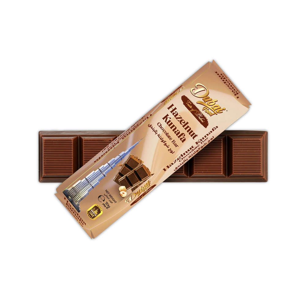 Dubai food Hazelnut Kunafa Chocolate Bar 50g