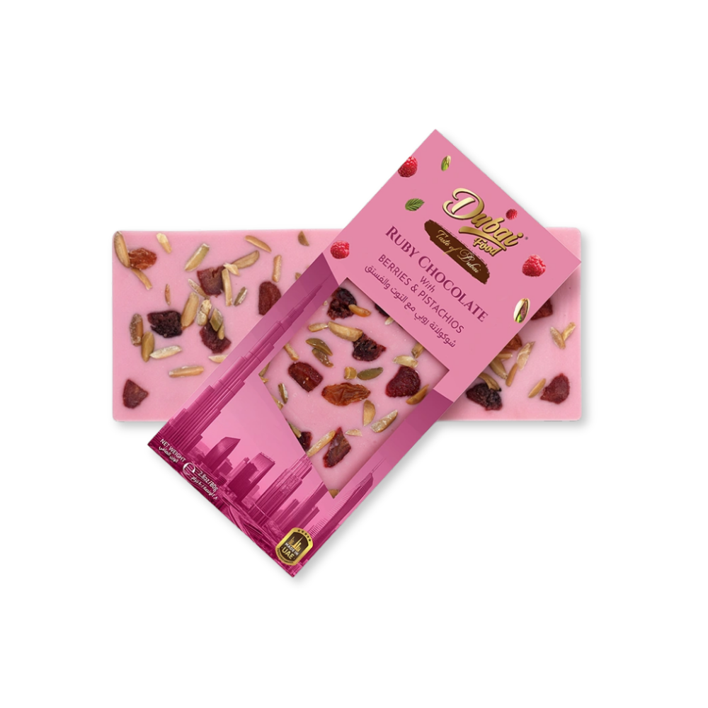 Dubai Food Ruby Chocolate With Berries & Pistachios 80g